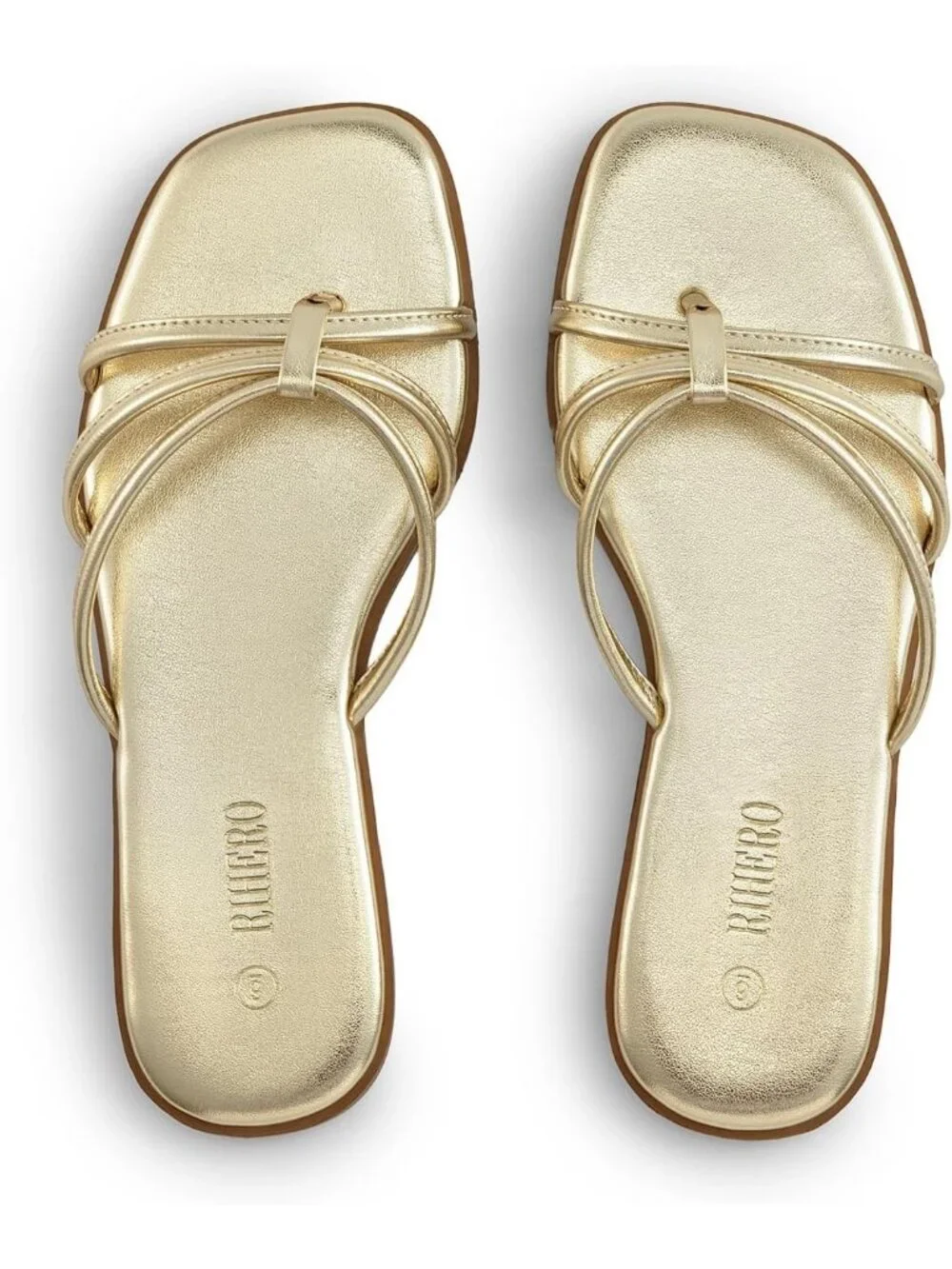 Women's Gold Summer Comfortable Slip On Square Toe Flat Sandals For Beach
